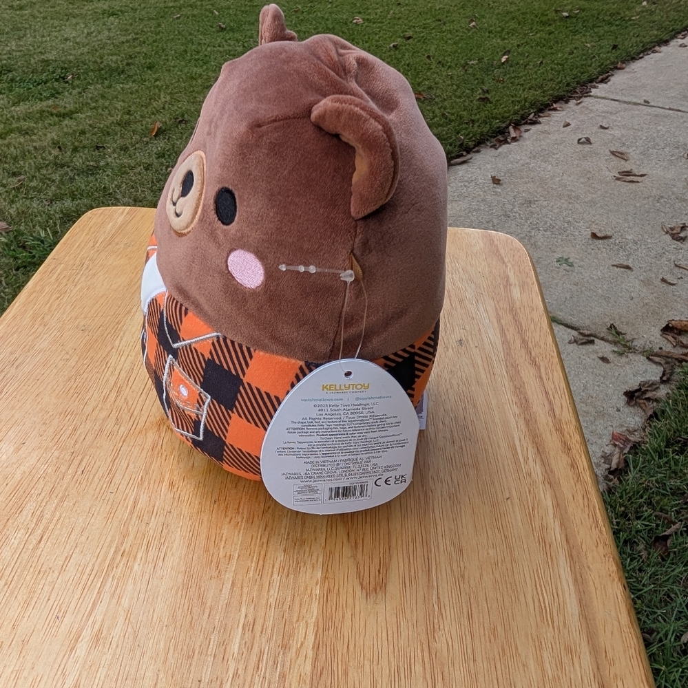 NWT. Squishmallows Brown Bear with Orange Plaid Shirt - Picture 3 of 3